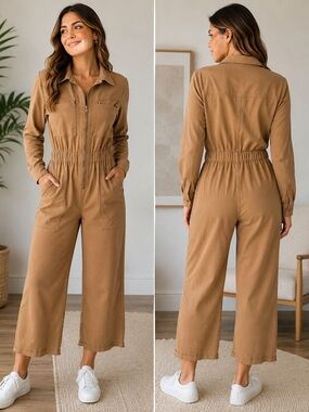Utility Tie-Waist Jumpsuit in Camel